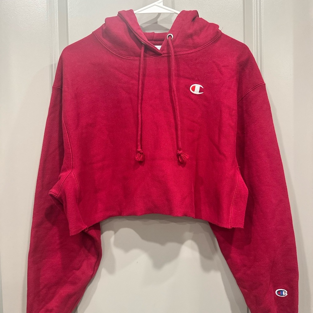 Champion Cropped Hoodie in Bold Red